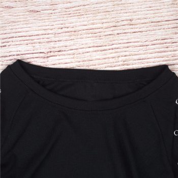 Casual long sleeve bandage top t-shirt loose black hot sale hollow out streetwear