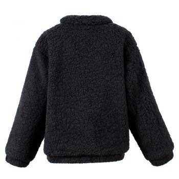 Fuzzy jacket coat warm long sleeve lapel zip up faux shearling shaggy oversized outwear with pockets