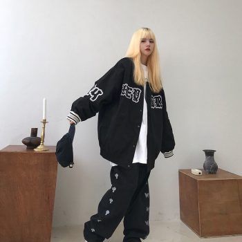 Baseball uniform women thin letter print jacket fashion korean style loose-fitting harajuku jacket