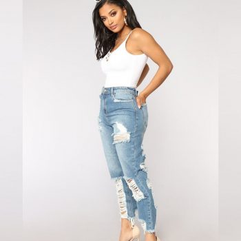 Big ripped jeans denim pants hole mom jeans high waisted jeans summer casual straight trousers
