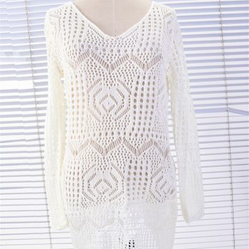 Summer Sexy Lace Crochet Beach Dress Women White See Through Swimwear Swimsuit Cover Up Mini Dresses