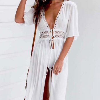 Beach Long Maxi Dress Bikini Cover Up Tunic Pareo White V Neck Dress Robe Swimwear Bathing Suit Beachwear 3 Beach Long Maxi Dress Bikini Cover Up Tunic Pareo White V Neck Dress Robe Swimwear Bathing Suit Beachwear