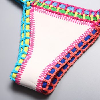 Micro bikini handmade crochet knit swimwear halter patchwork bathing suit swimsuit biquini thong bikini