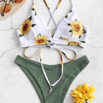 Sunflower Printed Bikini Set Sexy Swimwear Push Up Padded Bikini Bathers Bandage Bathing Suit Swimsuit