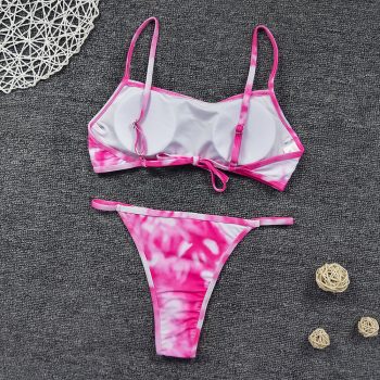 Swimsuit Scoop Neck Striped Swimwear Knot Bow Fringe Summer Beachwear Bathing Suit Push Up Biquini