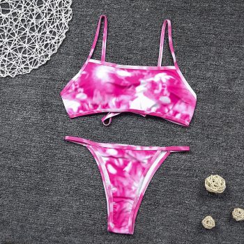 Swimsuit Scoop Neck Striped Swimwear Knot Bow Fringe Summer Beachwear Bathing Suit Push Up Biquini