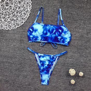 Swimsuit Scoop Neck Striped Swimwear Knot Bow Fringe Summer Beachwear Bathing Suit Push Up Biquini