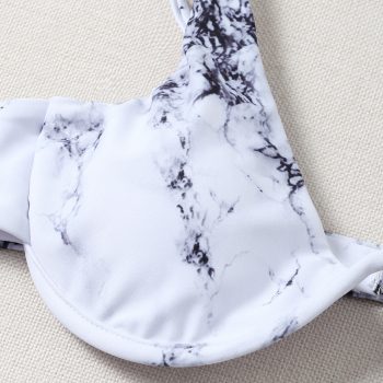 Sexy Marble Print Bikini Push Up Bra Underwire 3 Piece Swimsuit Brazilian Beach Bathing Suit Swimwear