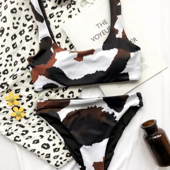 Cow Print Bikini Set Women Cut Out Push Up Swimsuit Brazilian Summer Bathing Suit High Waist Swimwear