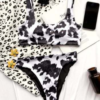 Cow Print Bikini Set Women Cut Out Push Up Swimsuit Brazilian Summer Bathing Suit High Waist Swimwear